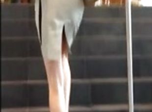 Girl was climbing the stairs and caught on upskirt cam