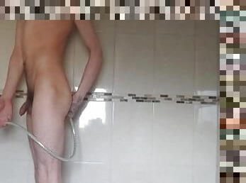 Skinny teen pissing from his ass enema amazing fountain of piss