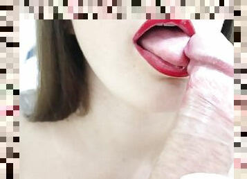 Red lips.Gift blowjob