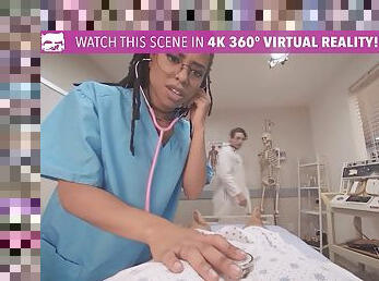 Hot ebony nurse wakes coma patient up with a generous dose of sex.