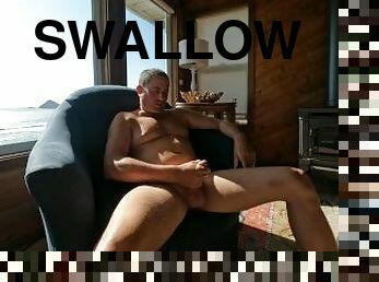 My boy swallows my load at the beach house