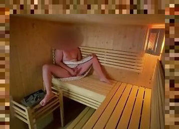 Risky sauna masturbation
