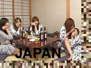 Five lustful Japanese chicks go lesbian after a party