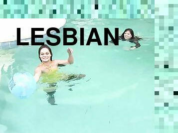 Lesbians Getting Wet and Wild in the Pool