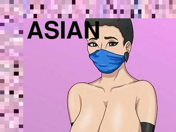 asiatisk, store-patter, fisse-pussy, tøs, anime, hentai, barberet, brunette, tæer