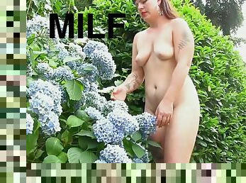 Naked Appetizing Milf Lady In Garden