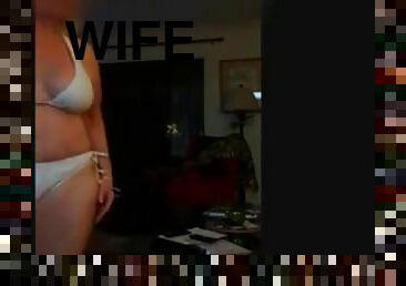 64 year old hotwife in white bikini showing off to neighbor