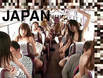 Seductive Japanese teens enjoy fucking hardcore in a bus