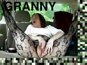 Granny Moans And Cums Her Brains Out In Van!