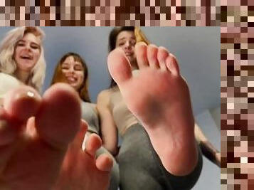 POV Dirty Socks, Bare Feet, Face Busting With Cruel Mistresses