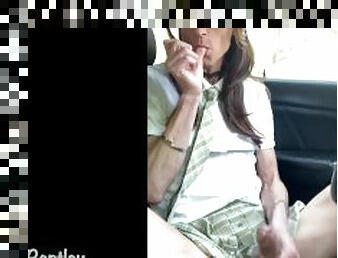 Ria Bentley Jacks Off Driving Car in Public and Cums On Schoolgirl Uniform