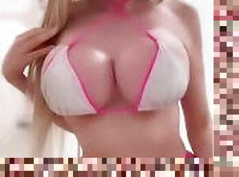 Luxury Plastic Doll - Hot blonde plastic fake body MILF teasing NEW 2500cc boobs - Long Teaser