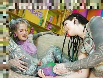 Tattooed alternative girls ANAL testing new CRAZY TOYS, lesbian, anal GAPE, prolapse, ass stretch