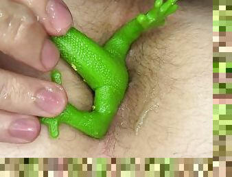 Quick gulp of my green lizard toy headfirst
