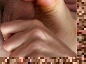 She pinched my balls by her long toes and gives me a handjob until I cum on her foot