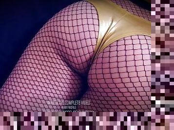 CLIP ???? WEARING GOLDEN LATEX BOOTY SHORTS FISHNET PANTYHOSE AND G-STRING