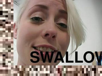 Cute White Girl Swallows Black Cum in an Interracial Gloryhole