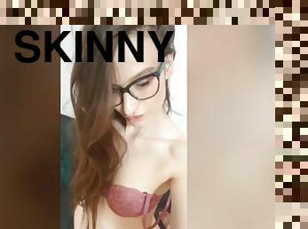 Skinny amateur with glasses and hairy pussy