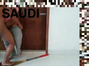 Sexy beautiful Saudi maid with big tits and big ass fucked by owner while cleaning house