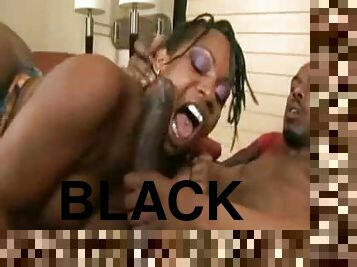 Nubian slut sucks on hugely thick black cock