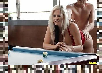 Alena Croft bends over a pool table for doggystyle dick