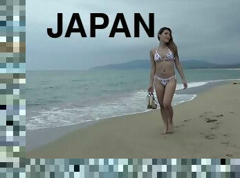 shemale, japanilainen, ranta, bikini, upea