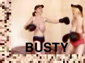 Busty girls boxing