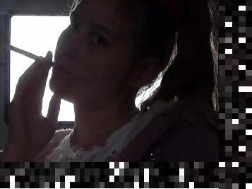 Shadow play while I light a cigarette. Alternative video, by long blonde hair girl