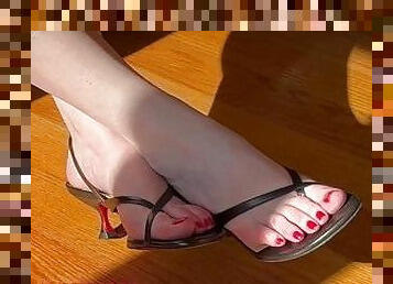 Would you cum on my feet in Louboutin sandals? Real home made amateur.