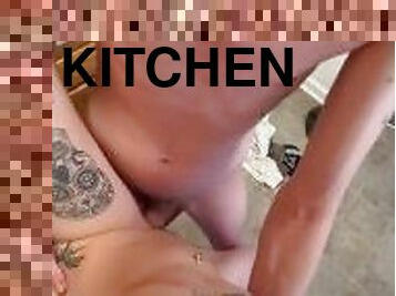 Huge Cock Deep in My Wet Little Pussy In the Kitchen