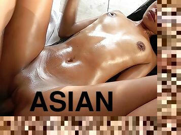 Thai teen gets oiled up and pumped full of cum