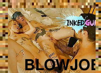 Inked Gurlz - 2 Inked Lezzies Ass Fucked by a Guy