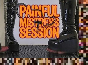 Painful Mistress Session in Heavy Chunky Platform Black CBT Boots - TamyStarly - Bootjob, Shoejob