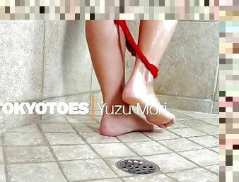 Yuzu Mori Washing Her Feet In The Shower With Soap 4K
