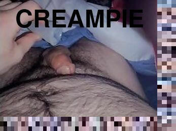 Jerking off with some guys cum.  That creampied her..she saved it for me