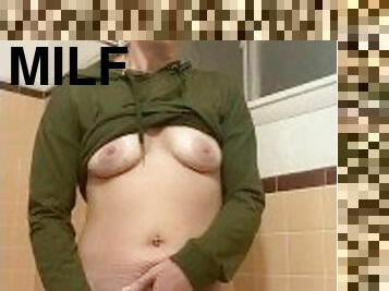 Bored No Makeup Pawg Milf On Her Period Masturbates In Panties & Pad In Motel Bathroom