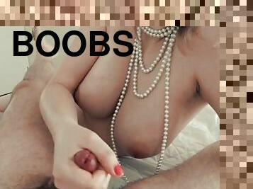Great handjob on big boobs