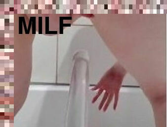 MILF HOT WIFE rough rides dildo in SHOWER soft moans & ASMR PUSSY sounds