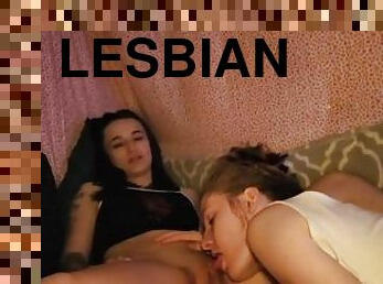 Hot lesbians taking turns fingering and licking each other's pussies