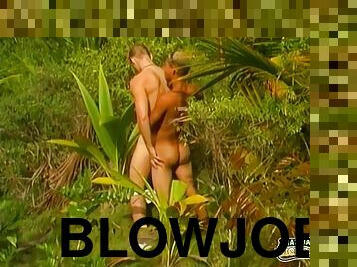 Big cock Brazilian gets a blowjob in the jungle