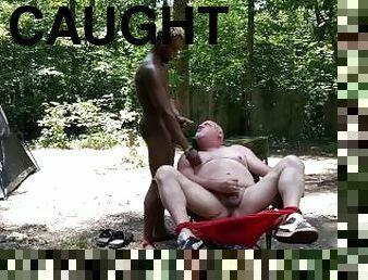 CAUGHT!!  Bear in the woods jerking off when a stranger approaches!!
