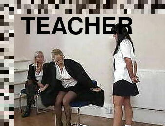 Teacher spanks mom and daughter