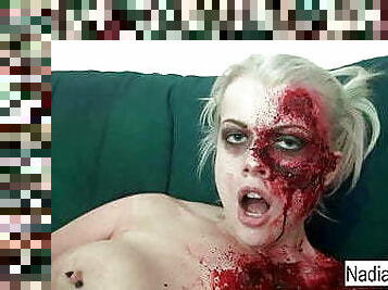 Sexy zombie pleases the gash between her legs!