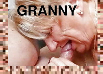Granny sucking hubby&rsquo;s dick and drink cum