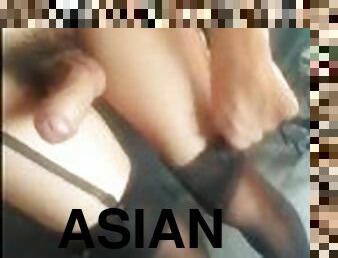 asiatisk, onani, transvestit, amatør, udløsning, transvestit-tranny, ladyboy, sperm