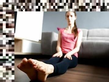Enjoying big bare feet in his face (foot worship, BIG feet, foot smother, foot smelling, gym feet)