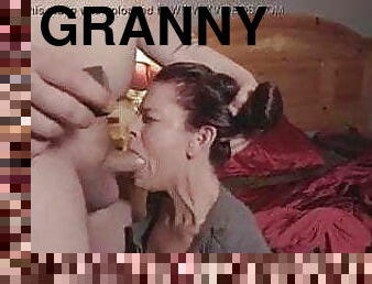 Greedy Granny, deepthroat and swallow 