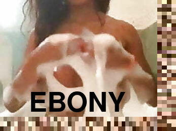 ebony girl washing titties in bath