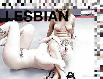 Rough Lesbian Wrestling, Red August Strapon Fucks Leya Falcon