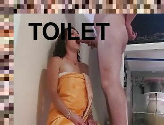 Petite slut being used as a human toilet with piss in her mouth